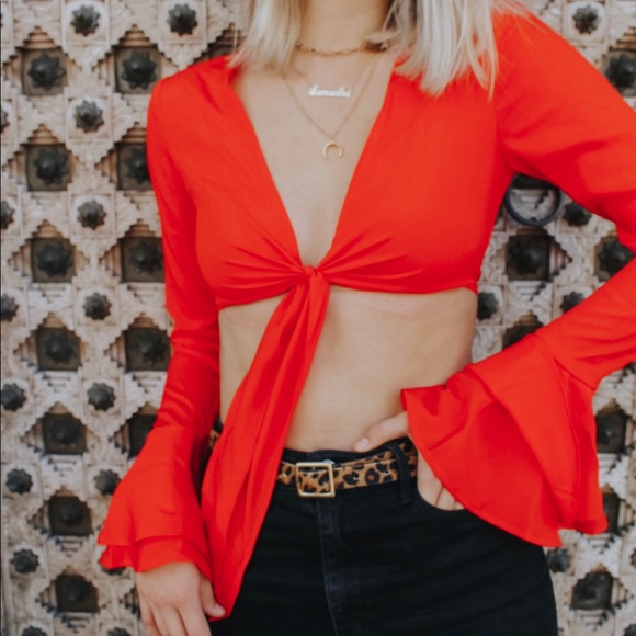 Red Crop Top with ruffle sleeves❤️ - Picture 3 of 3